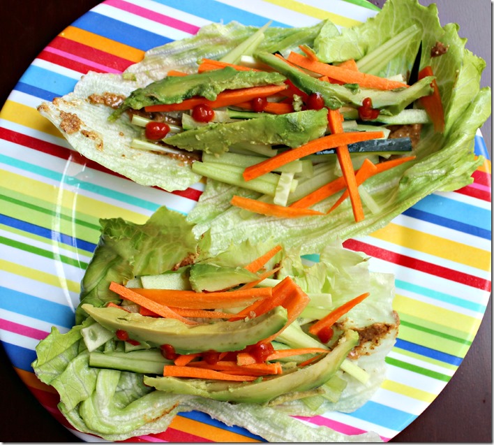 Veggie Lettuce Wraps with Spicy Almond Sauce