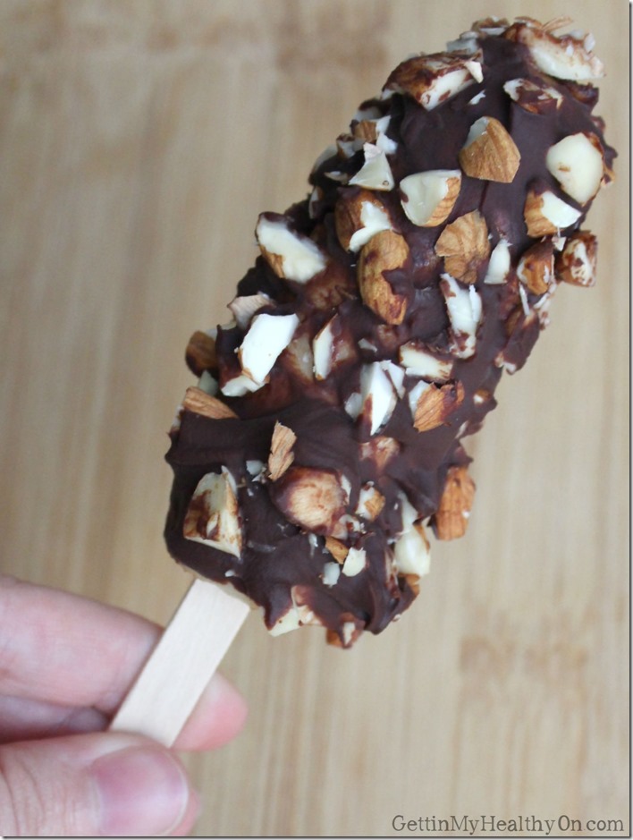 Chocolate Covered Banana Popsicle with Almonds