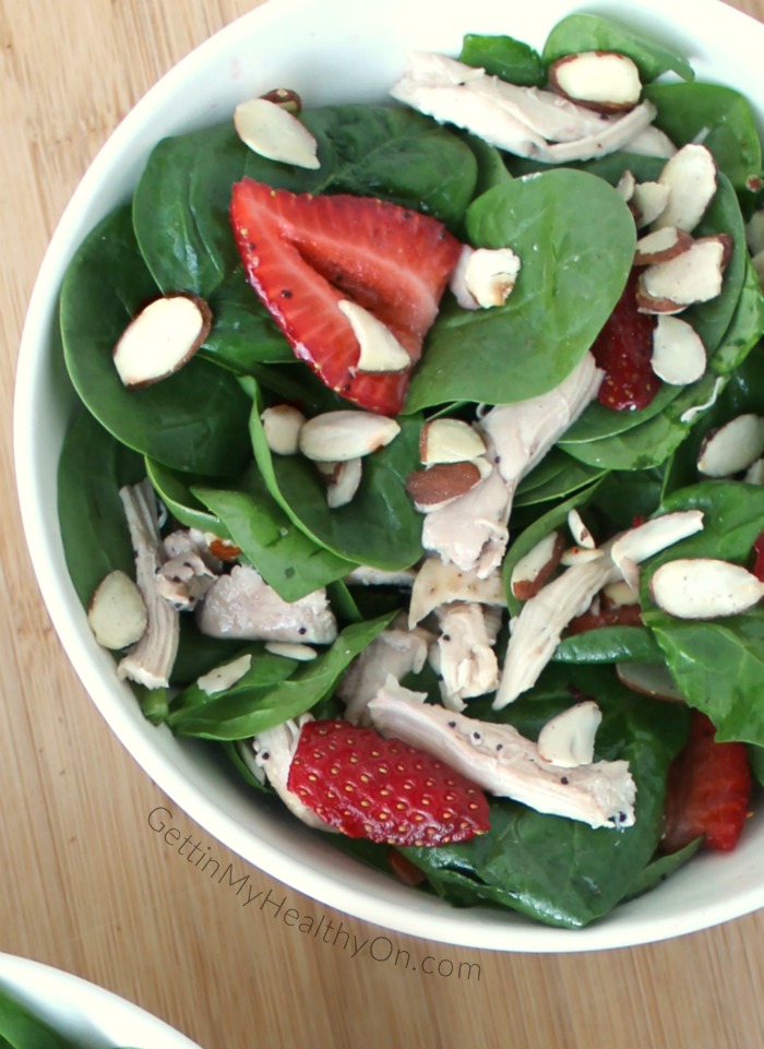 Strawberry & Chicken Spinach Salad with Poppy Seed Dressing