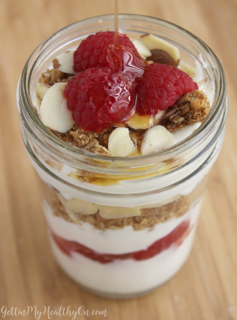 Raspberry Almong Parfait with Maple Syrup