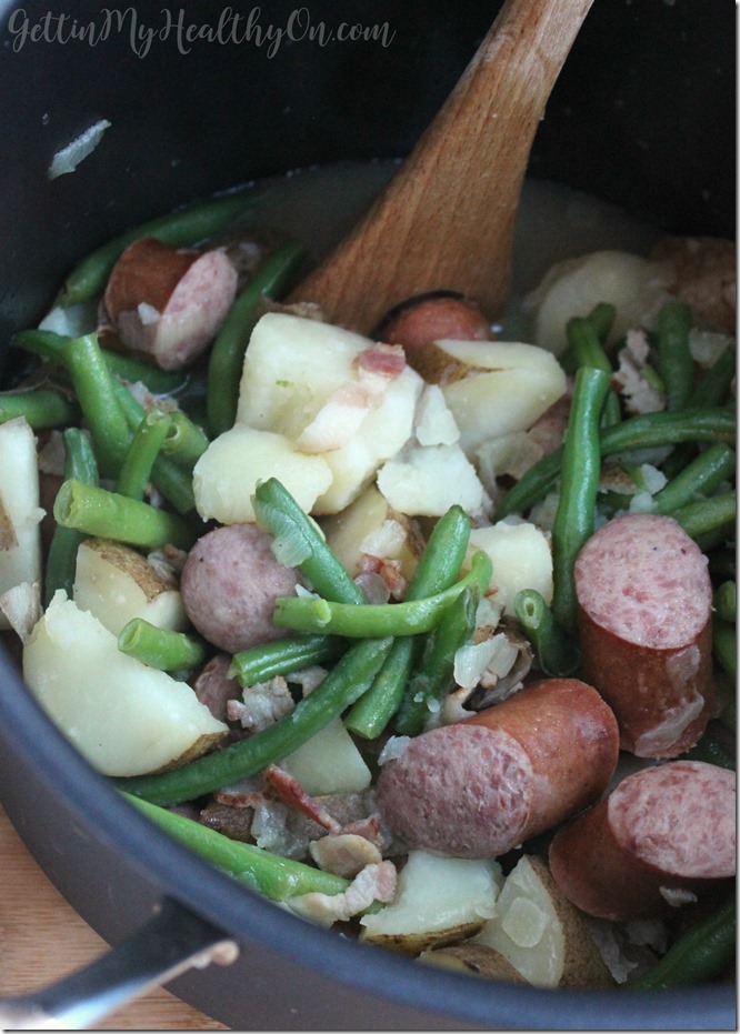 One Pot Meal with Green Beans Sausage and Potatoes